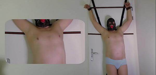  BDSM Bondage Pissing desperate man bondage tied up peeing. Kinky Male Wet and Pissy from Holland.